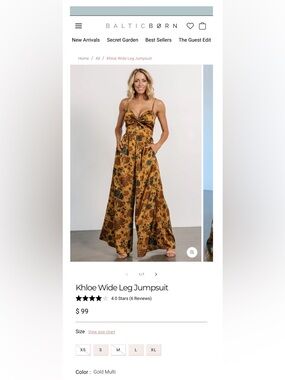 Blu Pepper Khloe Mustard Floral Wide-Leg Jumpsuit